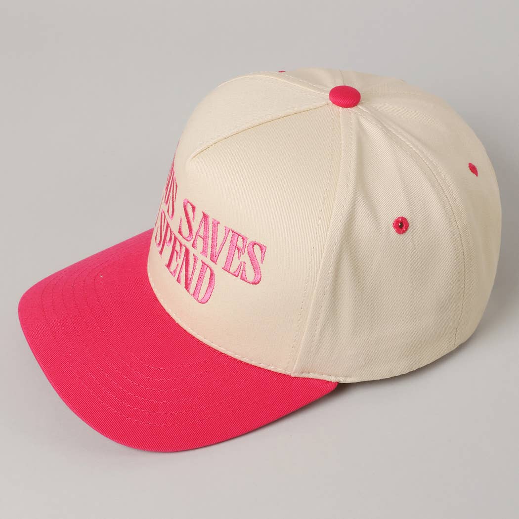 JESUS SAVES I SPEND Embroidery Trucker Hat: HOT PINK / ONE SIZE
