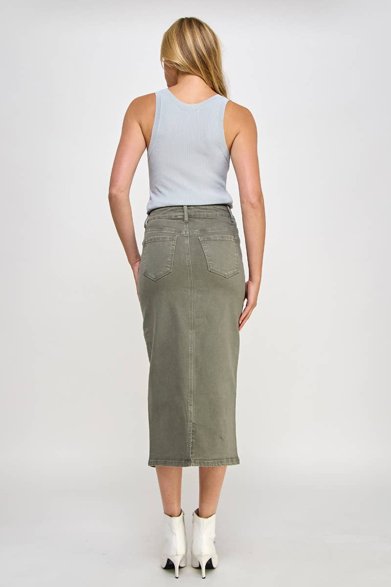 Army Green Midi Denim Skirt