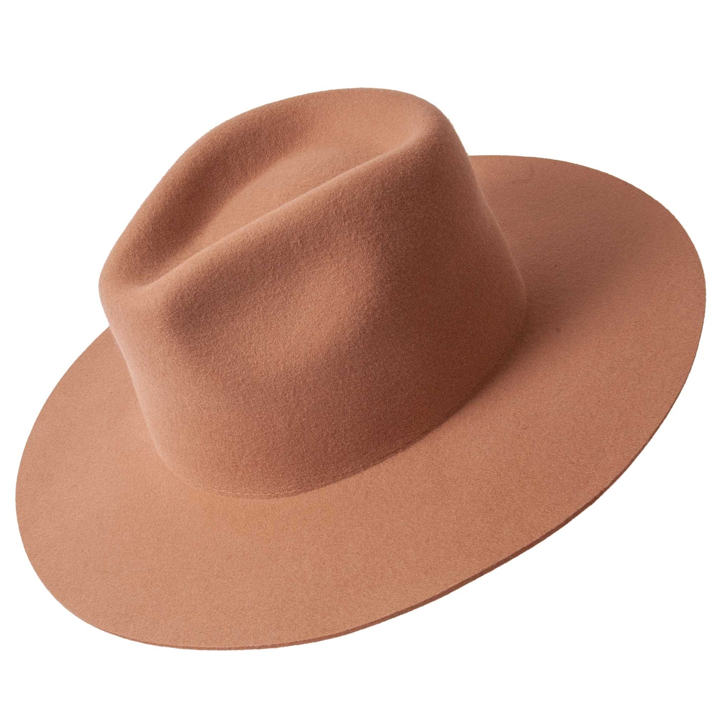 100% Wool Felt Flat Brim Fedora Hat - Style Rancher: Black / SM