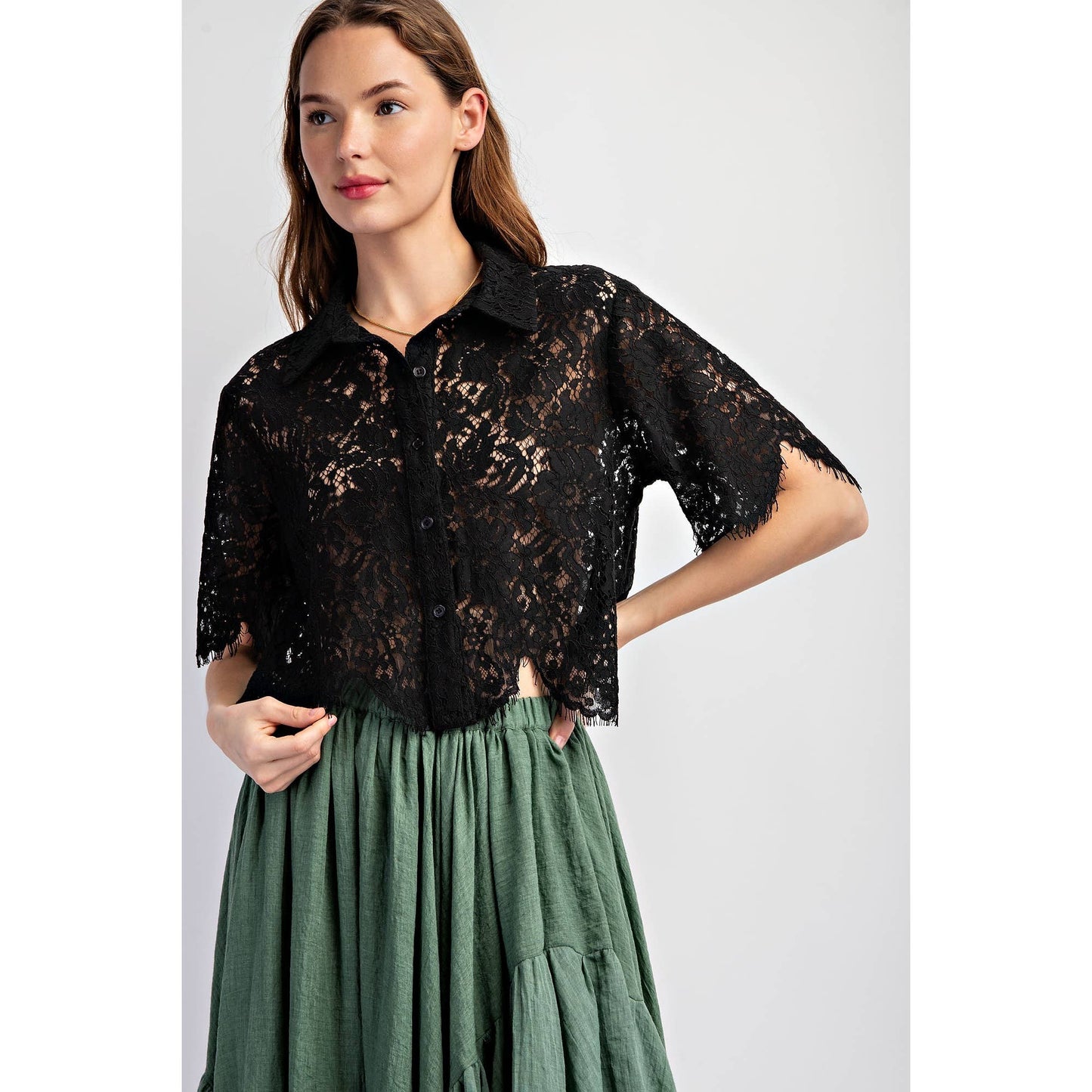 Black Scallop Lace Crop Top