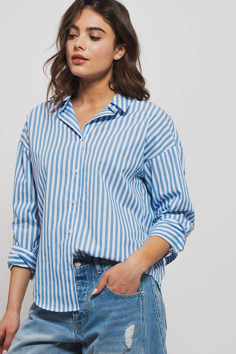 Harbor Stripe Relaxed Button-Down Top