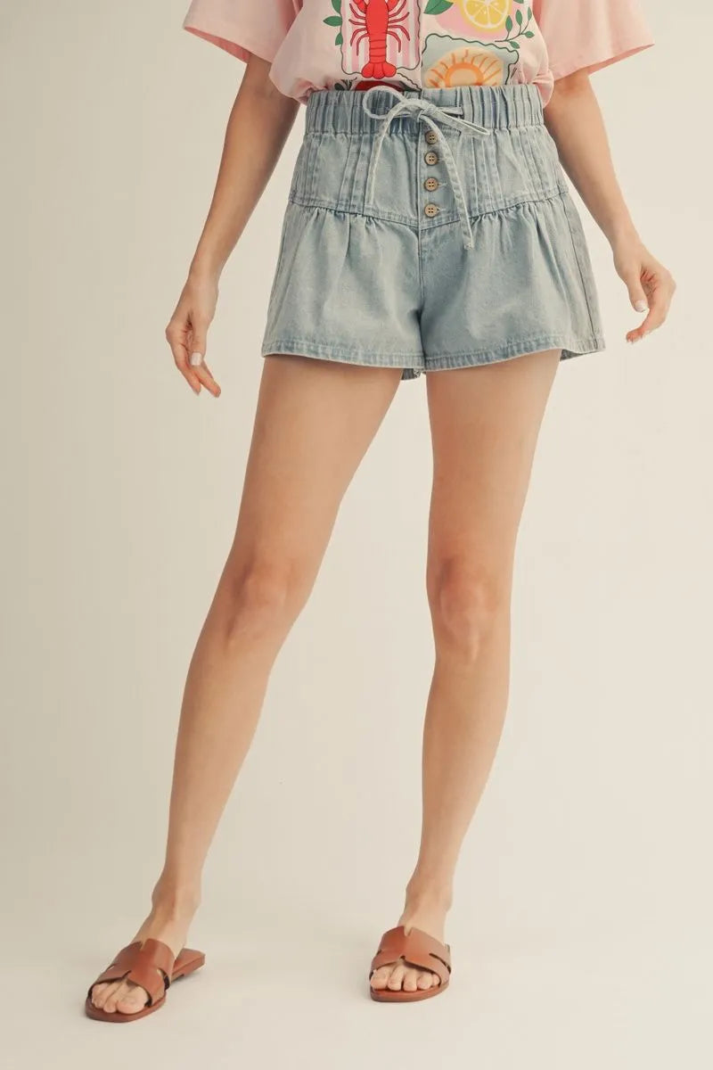 Denim Pintuck Shorts