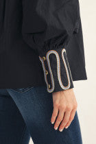 Black Embroidered Button Down Shirt