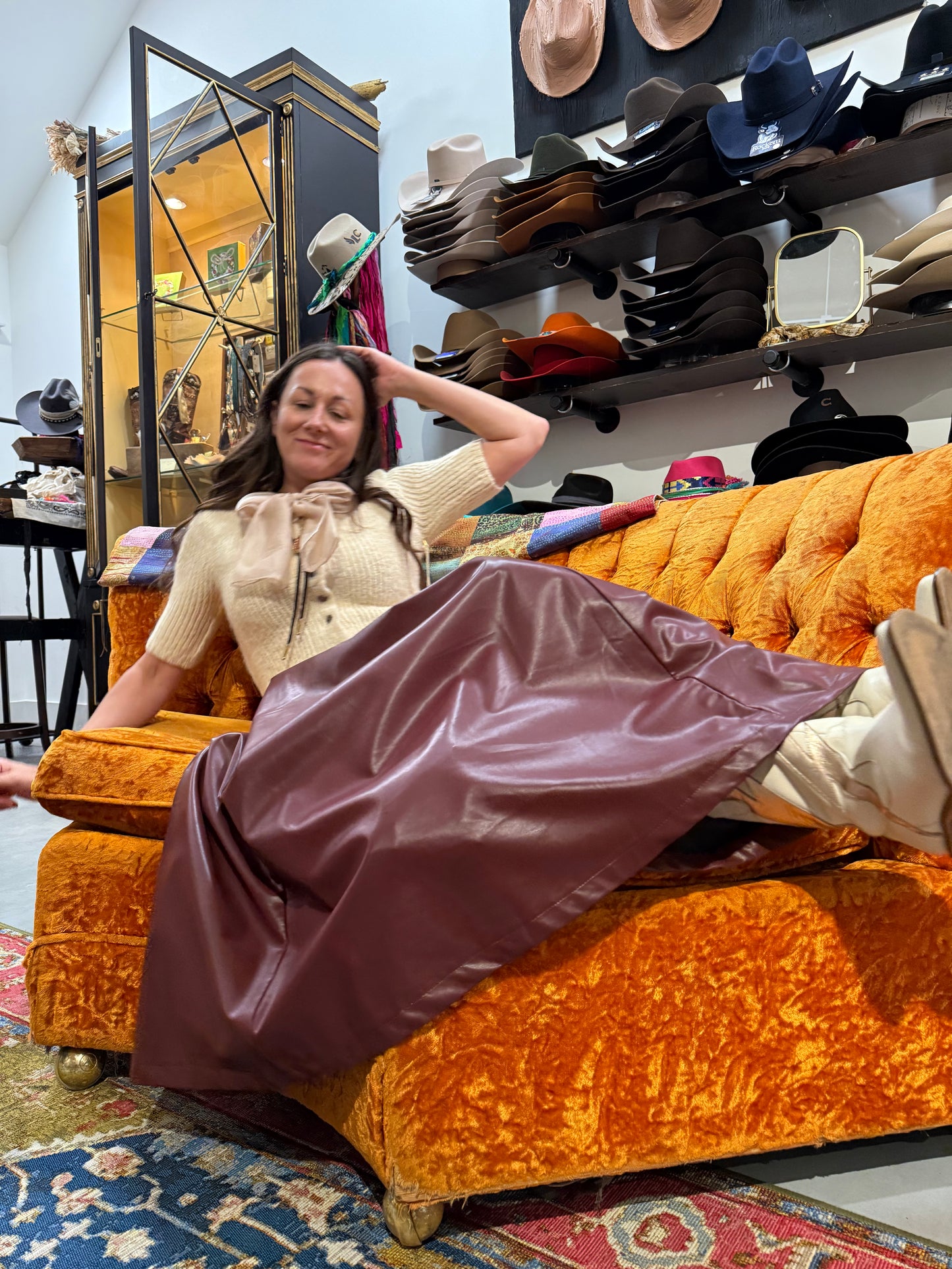 Beige Knit Cardigan with Chiffon Bow