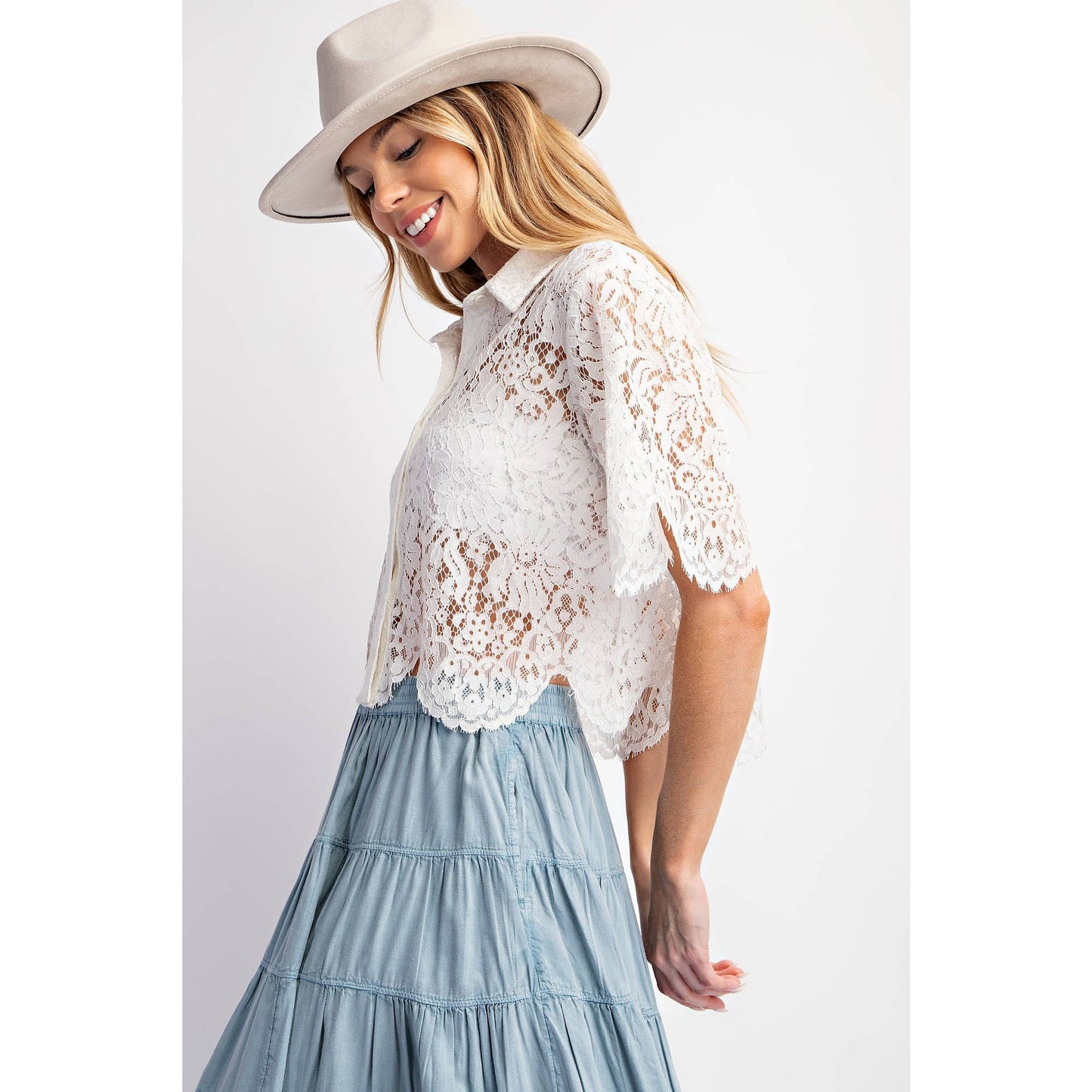 White Scallop Lace Crop Top