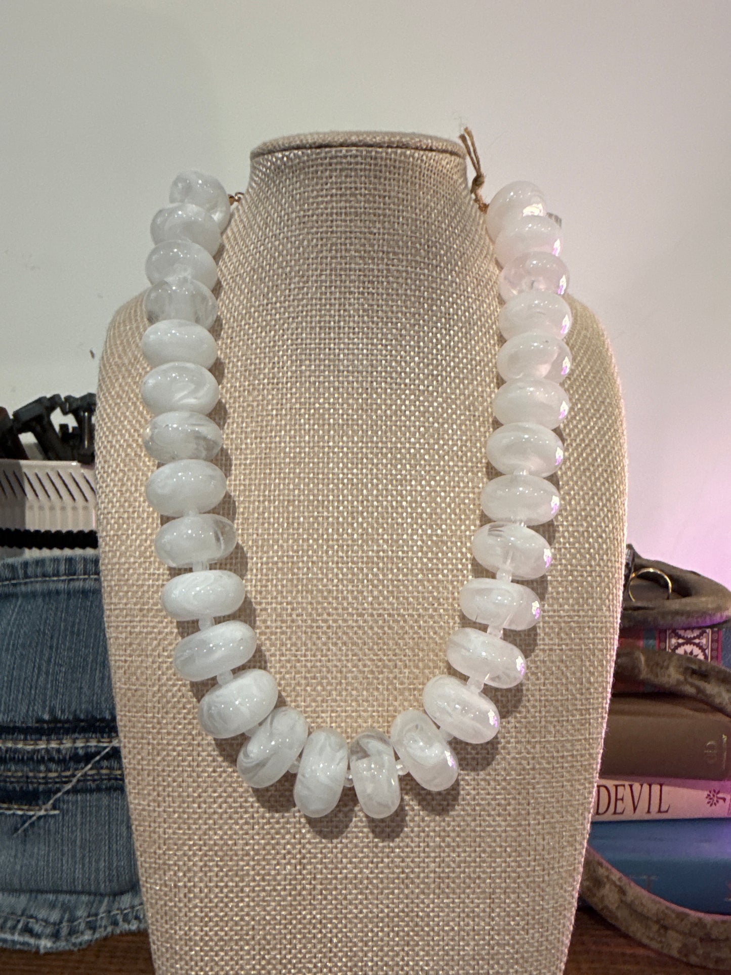 White Chunky Beaded Necklace