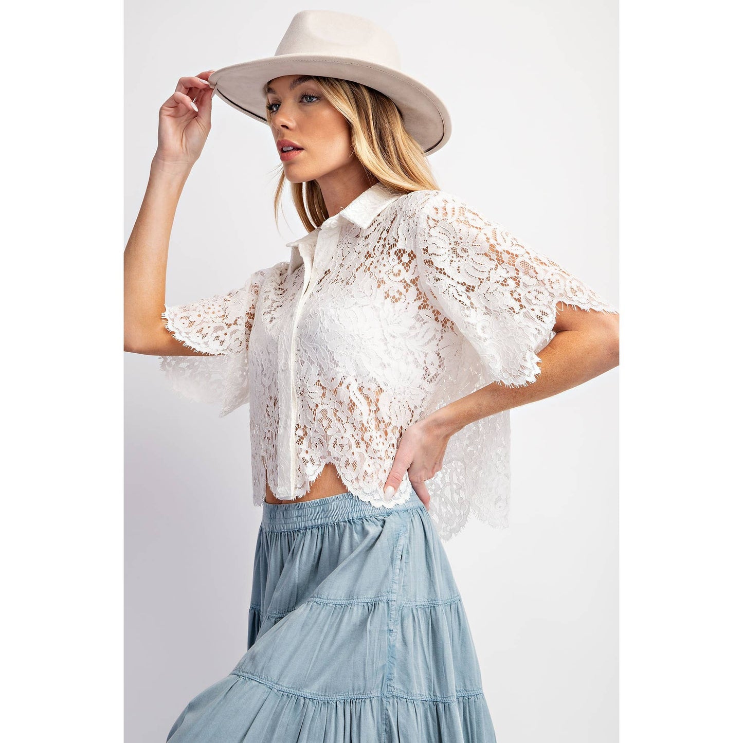 White Scallop Lace Crop Top