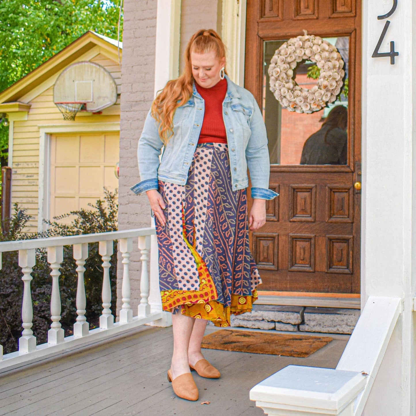 Sari Wrap Skirt: Neutral Tones / Tea Length