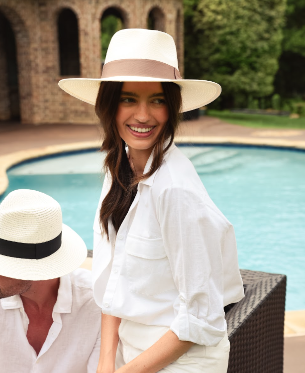 Straw Outback Wide Brim Sun Hat - Style Lennox: Ivory / L/X