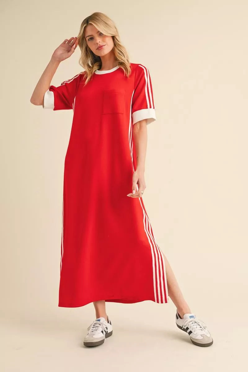 Tomato Red Sporty Maxi Dress