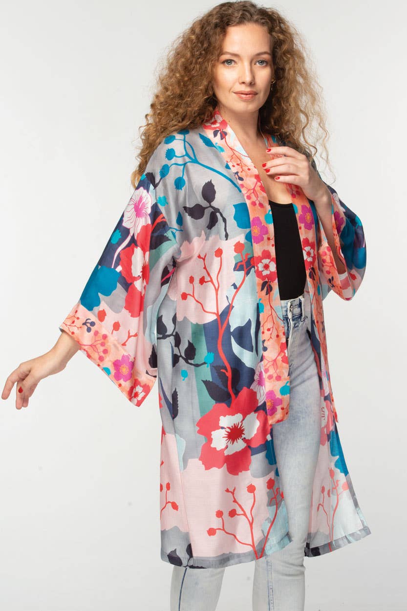 Malini Cupro Kimonos: Navy Multi Floral