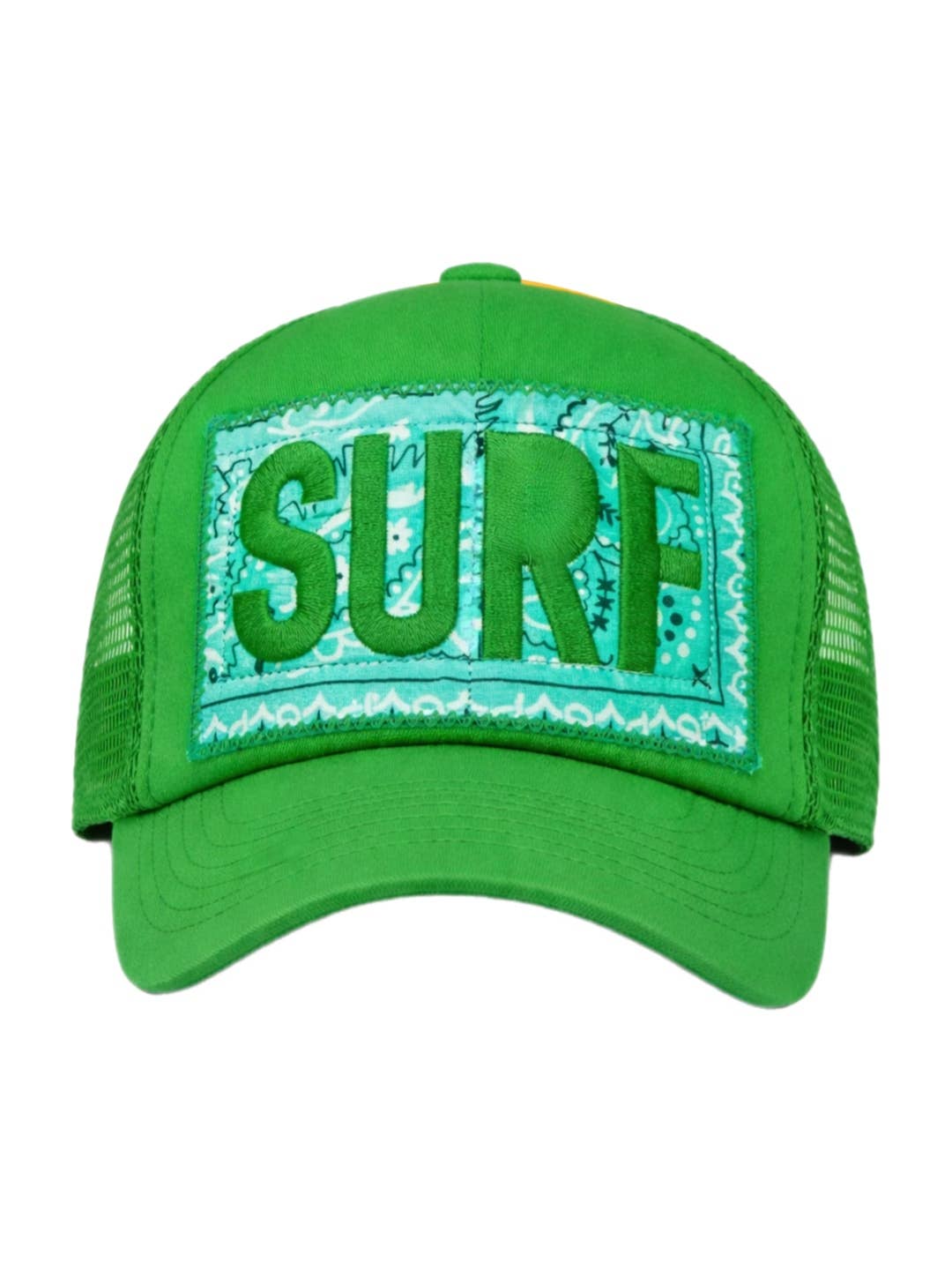 Green and Yellow Bandana Patch Embroidered Surf Trucker Hat