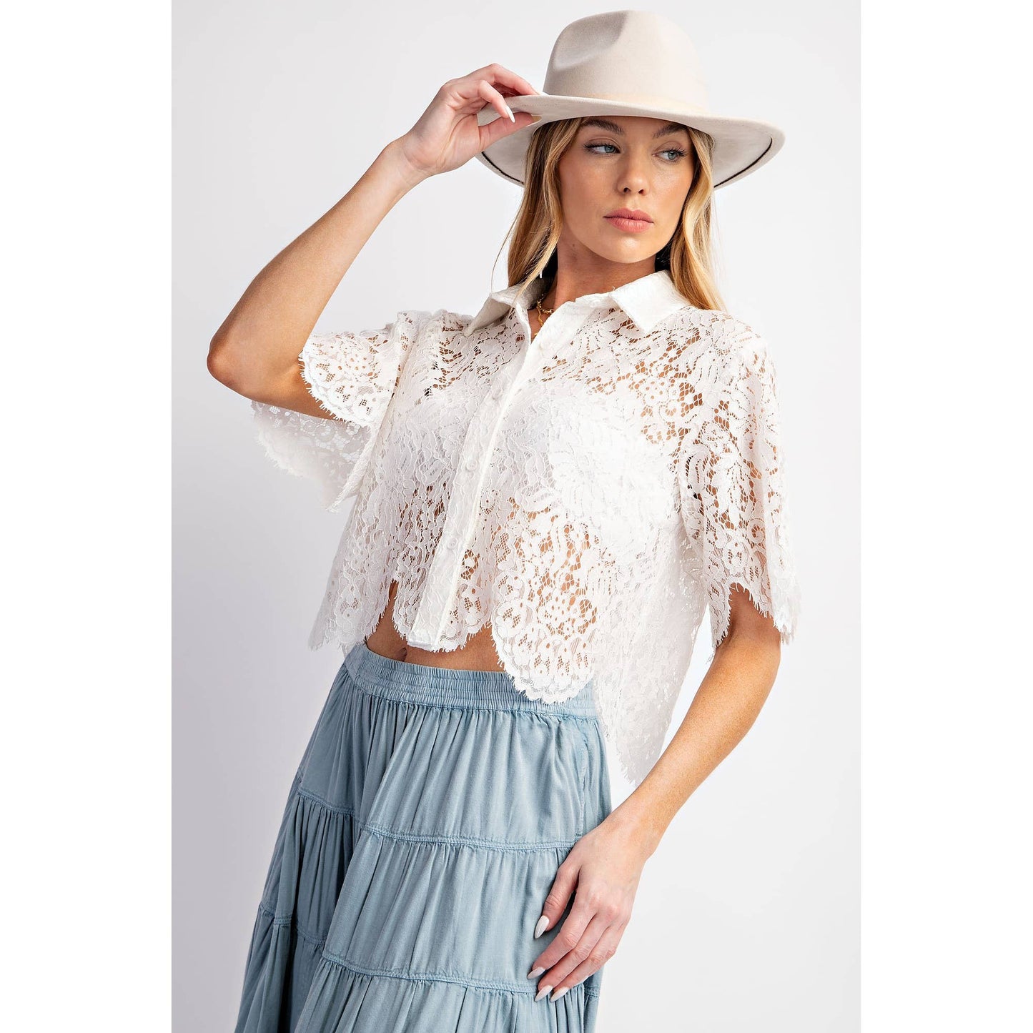 White Scallop Lace Crop Top