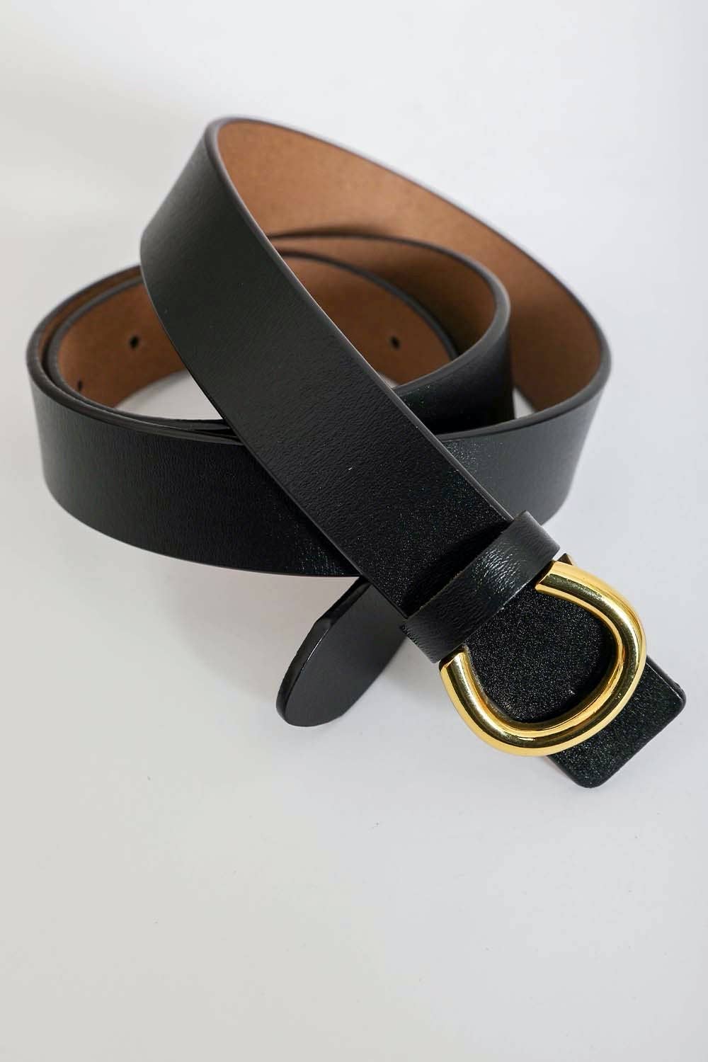 Black Minimalist Gold Horseshoe Belt