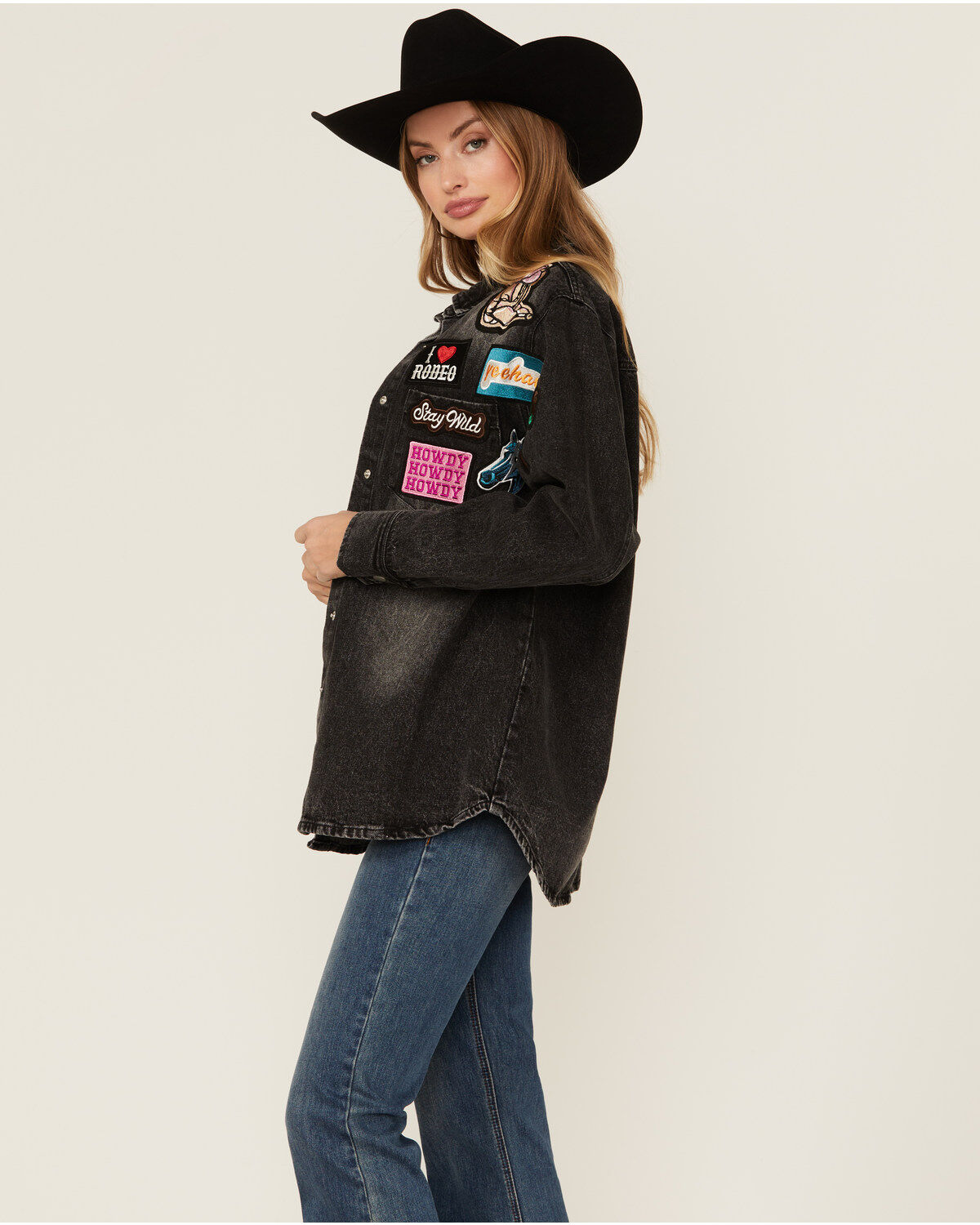 Dark Wash Western Patchwork Snap Jacket