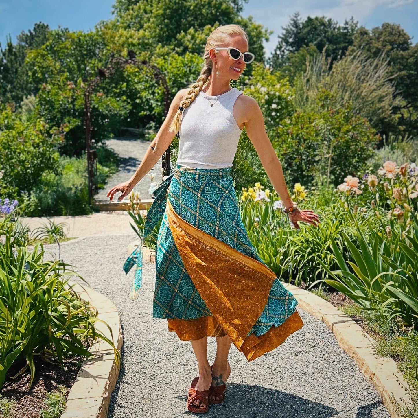 Sari Wrap Skirt: Neutral Tones / Tea Length