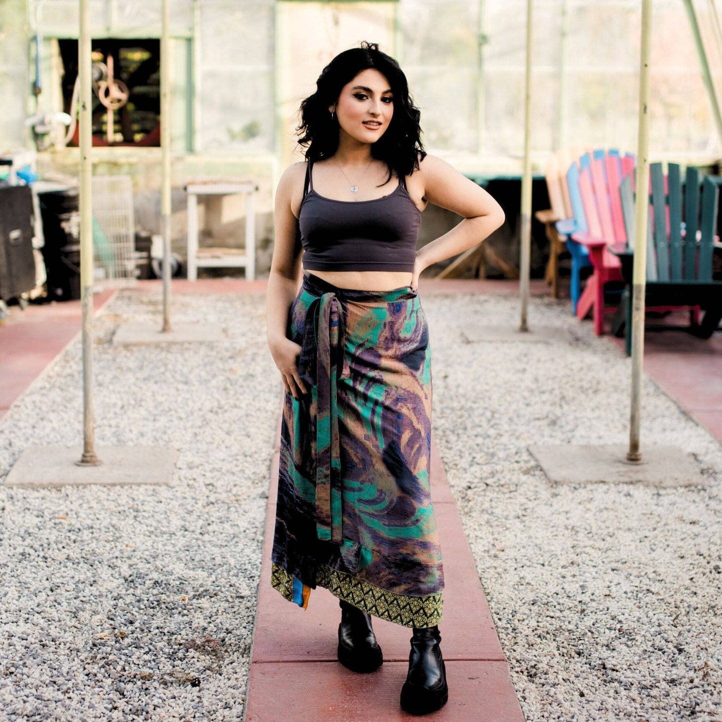 Sari Wrap Skirt: Neutral Tones / Tea Length