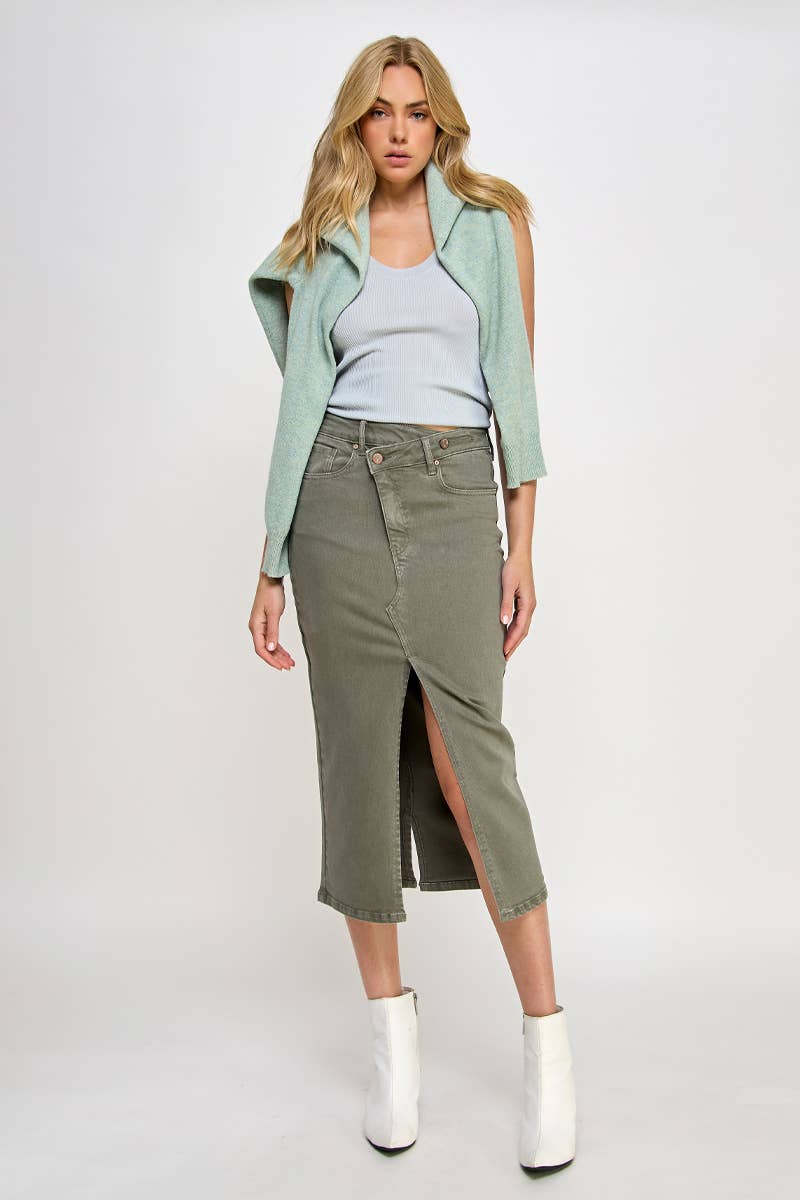Army Green Midi Denim Skirt