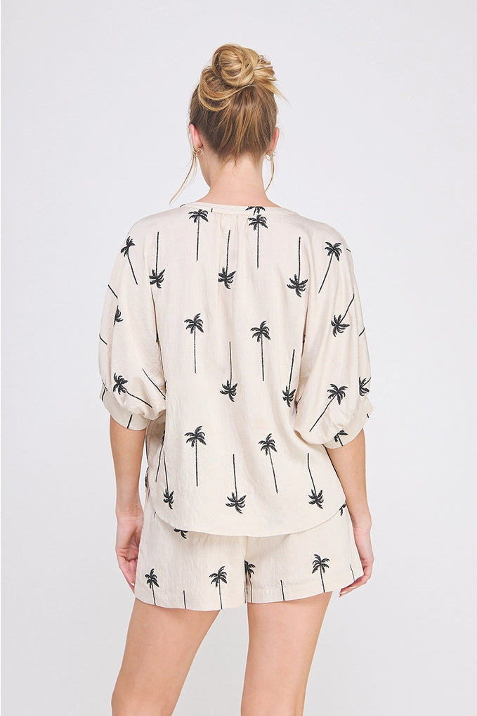 Embroidered Palm Tree Dolman Top