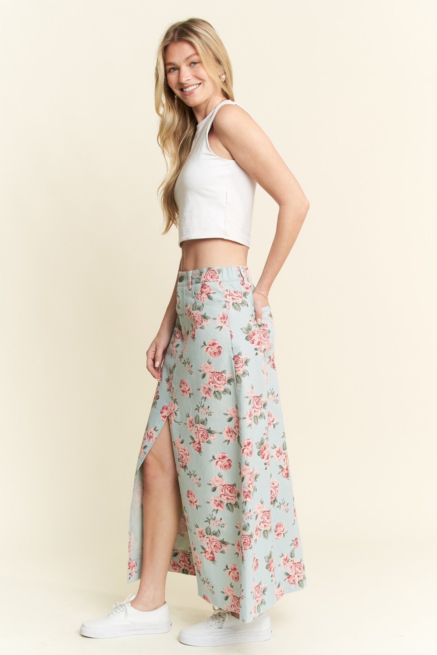 Floral Print Denim Skirt