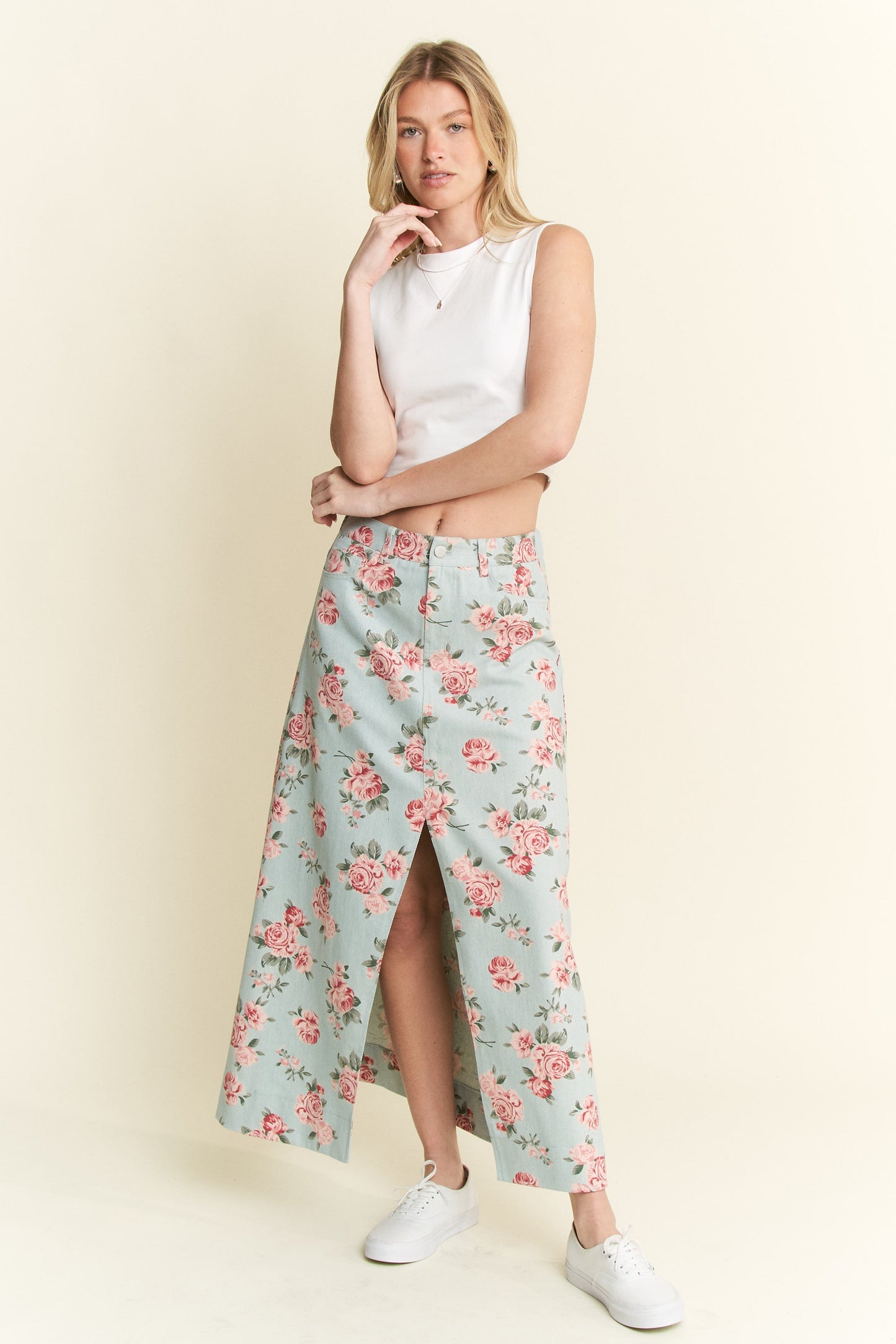 Floral Print Denim Skirt