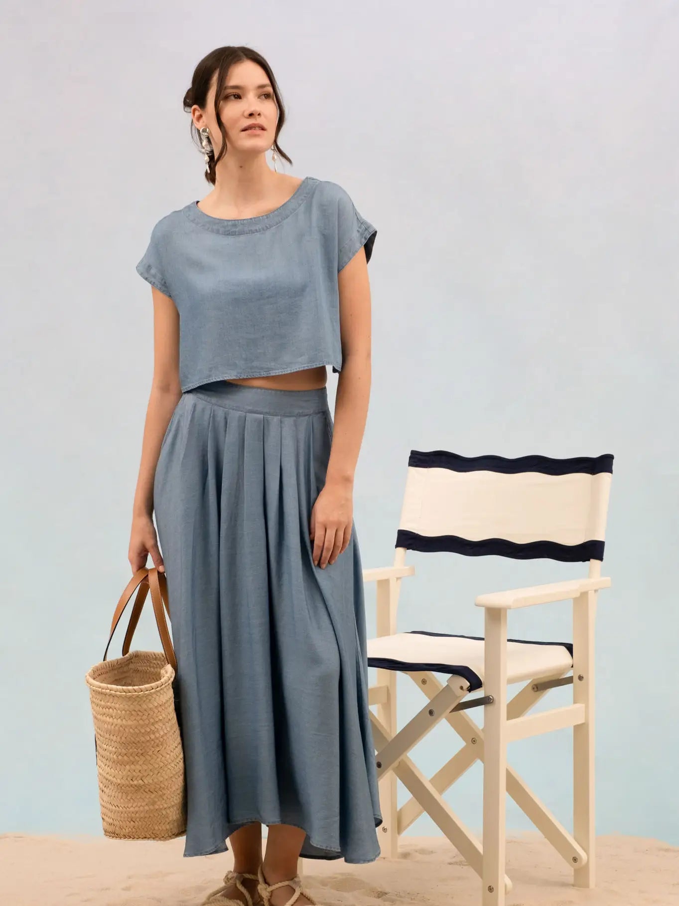 Chambray Swing Maxi Skirt