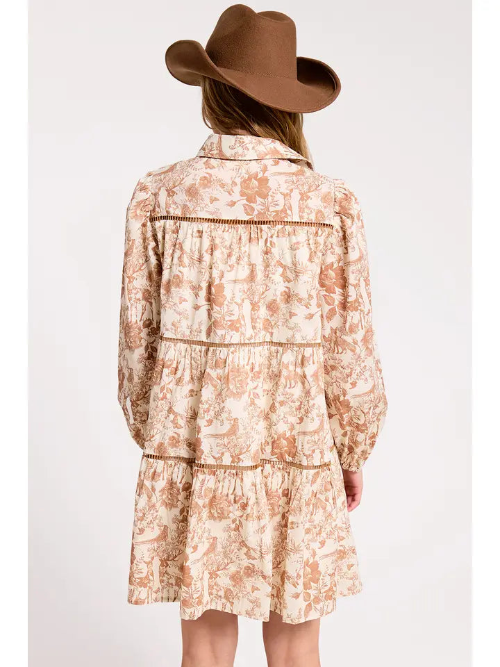Brown Toile Button-down Dress