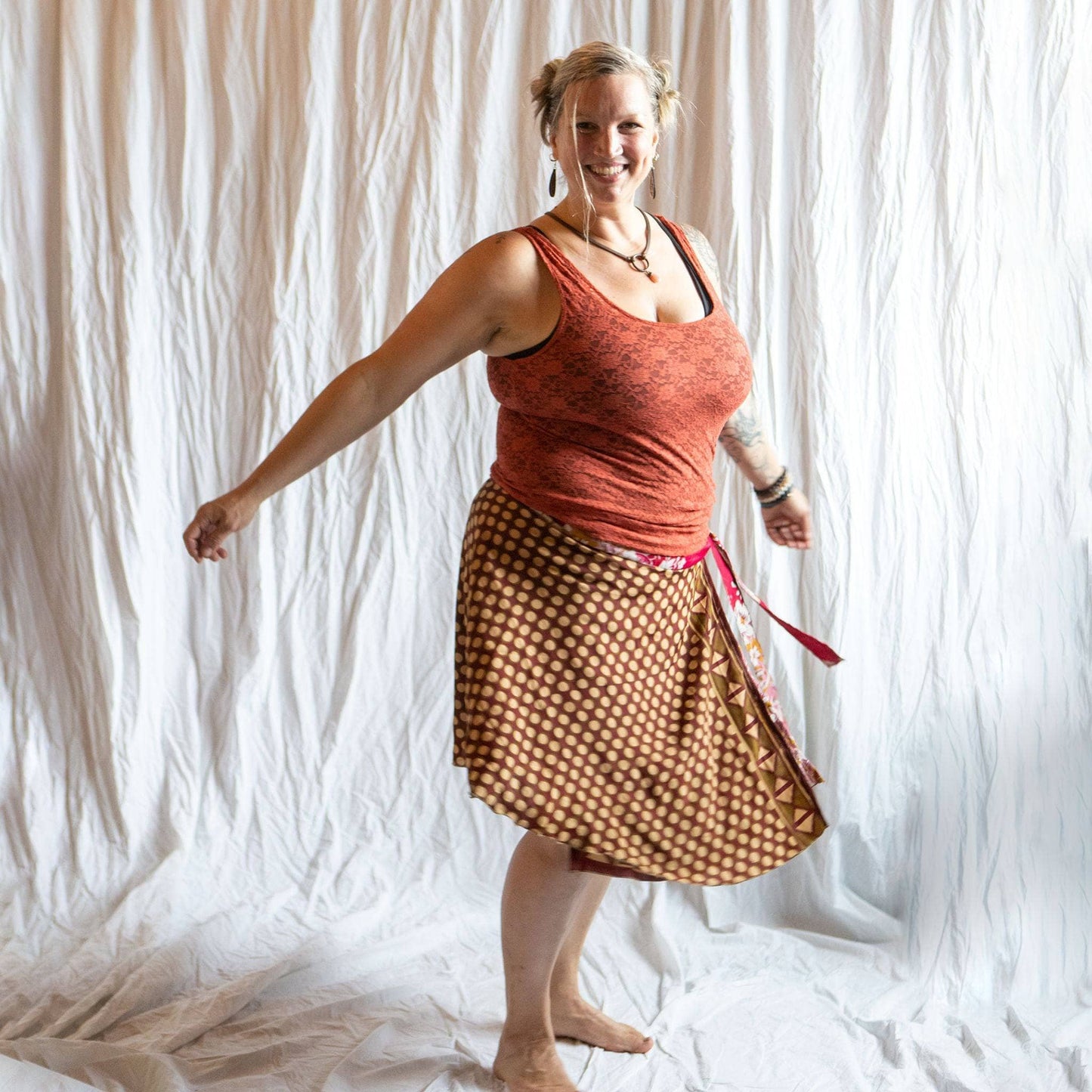 Sari Wrap Skirt: Neutral Tones / Tea Length