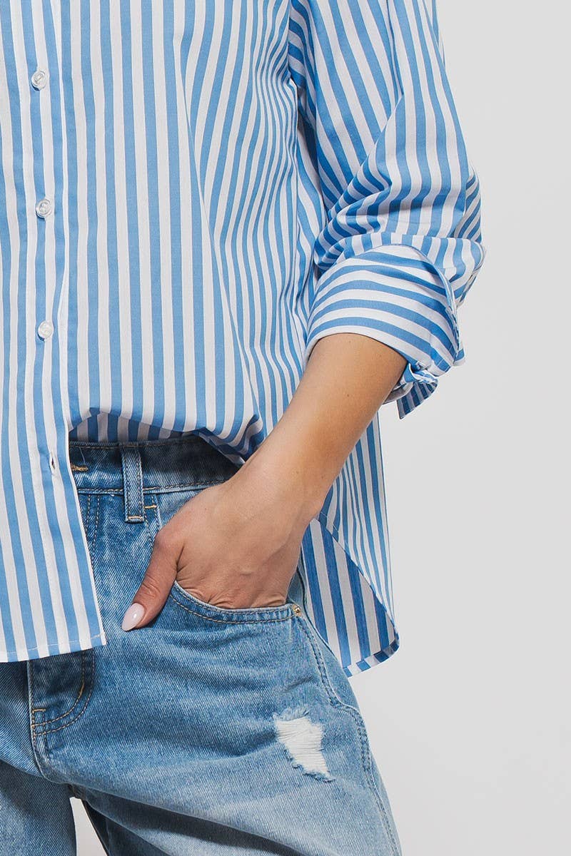 Harbor Stripe Relaxed Button-Down Top