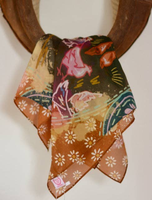 Morning Ranch Chores Silk Western Cowgirl Wild Rag Scarf