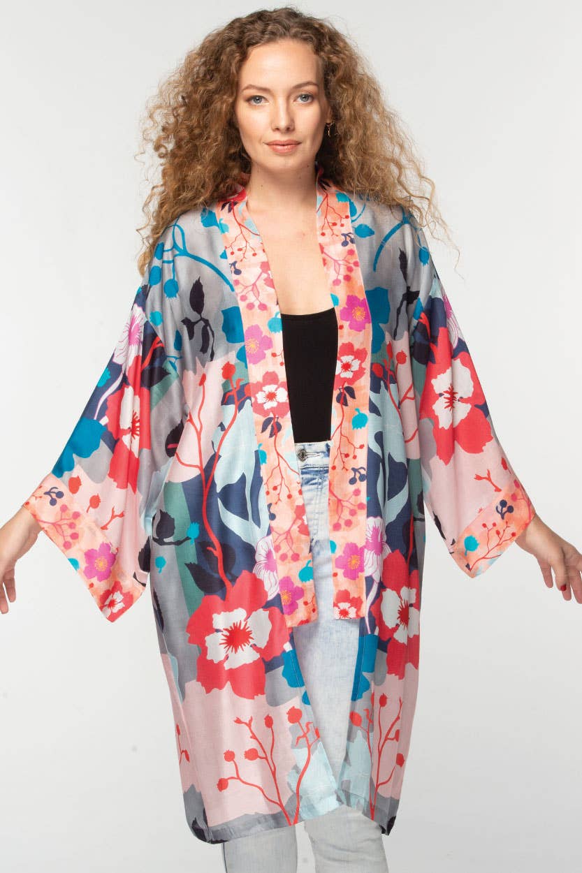 Malini Cupro Kimonos: Navy Multi Floral