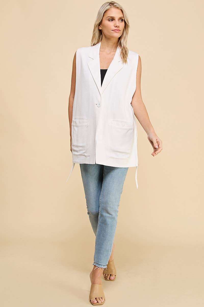 Side Strap Detail Jacket Vest: Off White