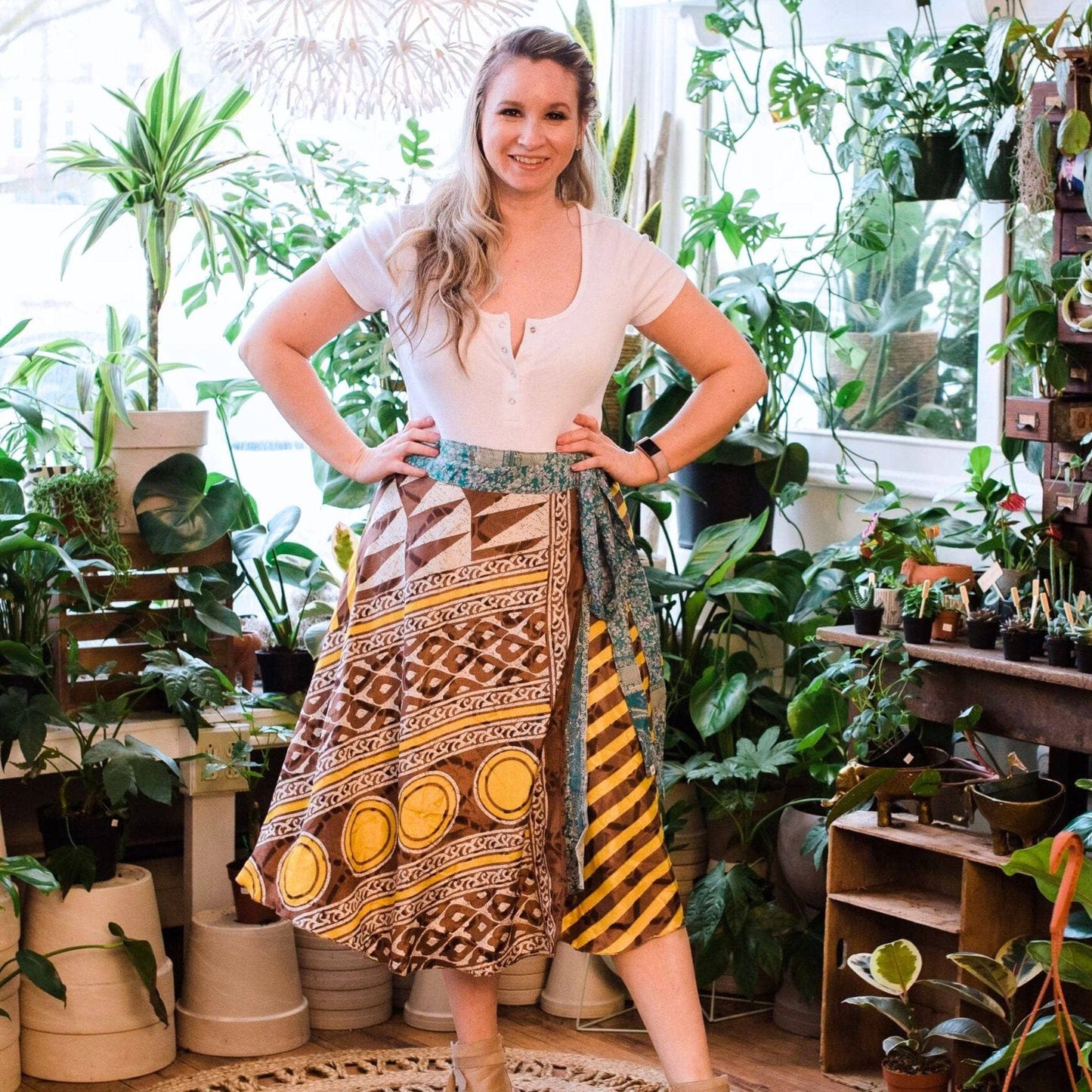 Sari Wrap Skirt: Neutral Tones / Tea Length