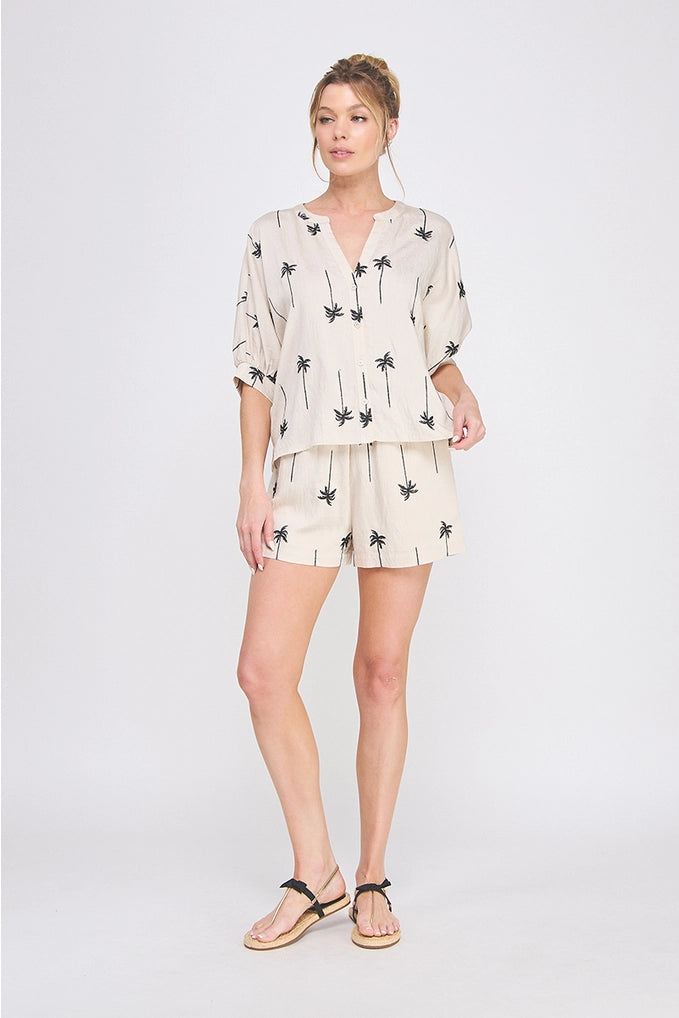 Embroidered Palm Tree Dolman Top