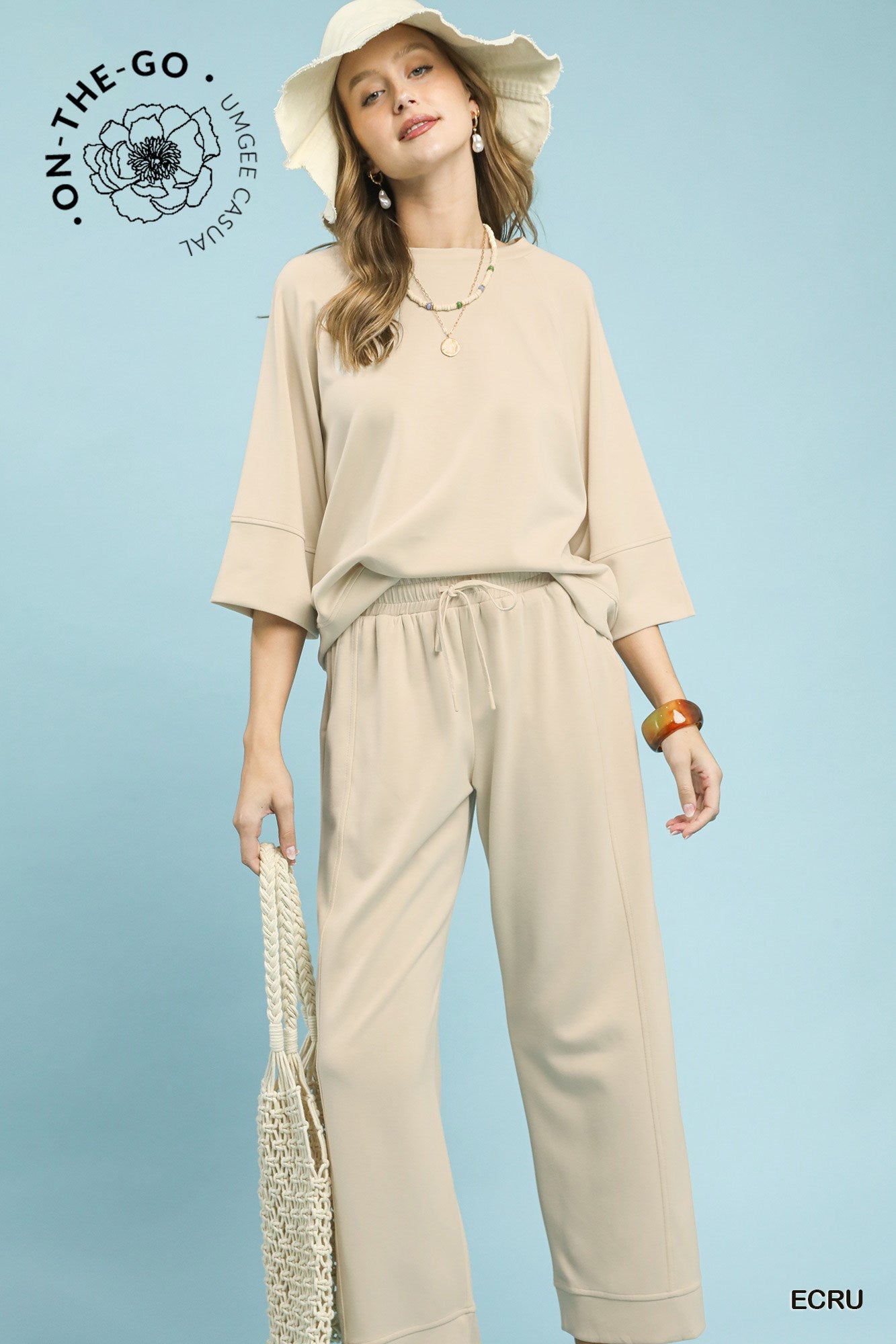 Ecru Luxeknit On-The-Go Straight Leg Pants (part of a set)