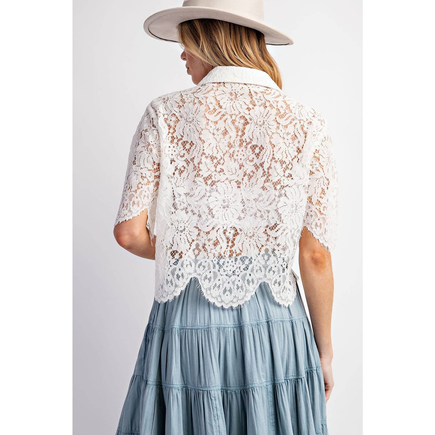 White Scallop Lace Crop Top