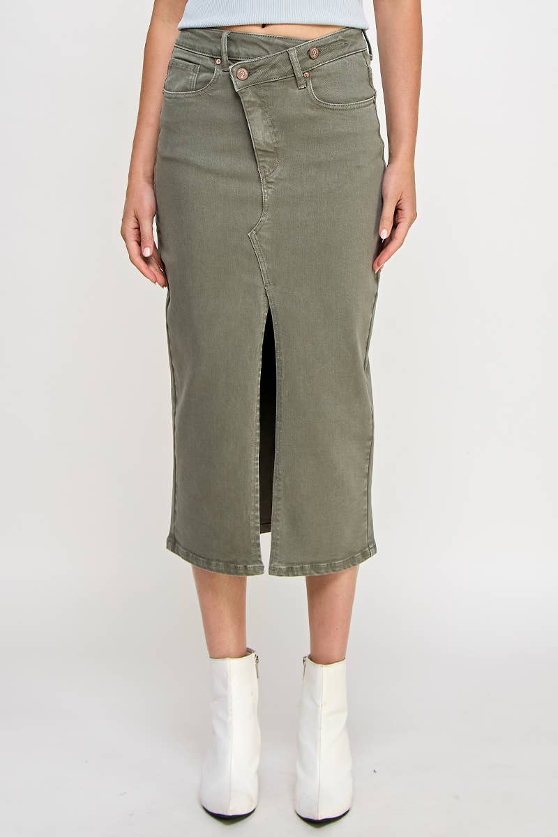 Army Green Midi Denim Skirt