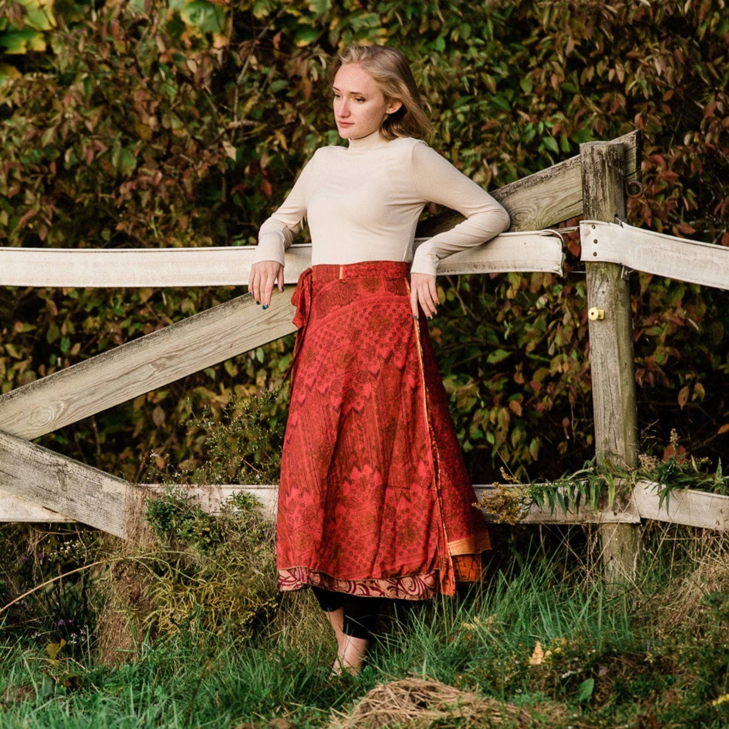 Sari Wrap Skirt: Neutral Tones / Tea Length