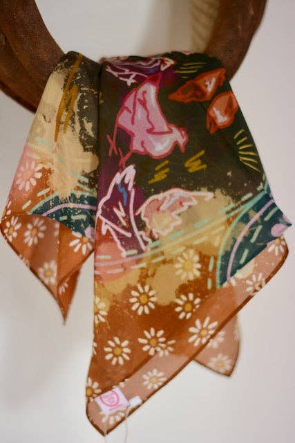 Morning Ranch Chores Silk Western Cowgirl Wild Rag Scarf