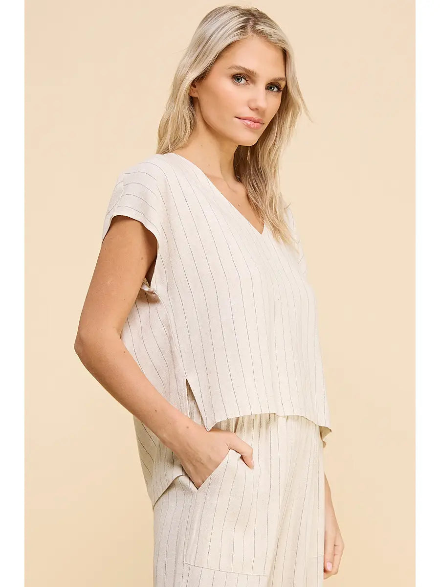 Driftwood Linen Pinstripe Top
