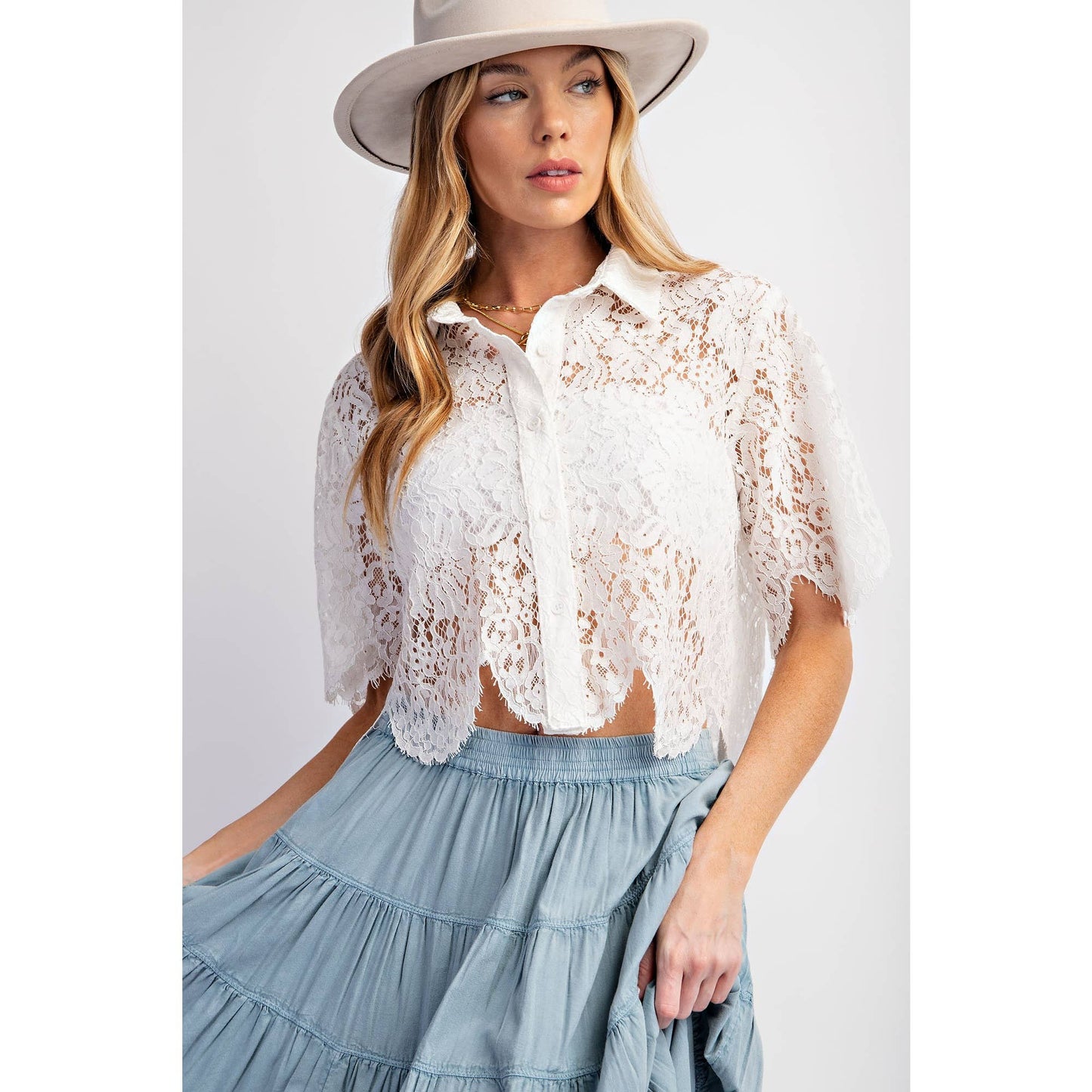 White Scallop Lace Crop Top