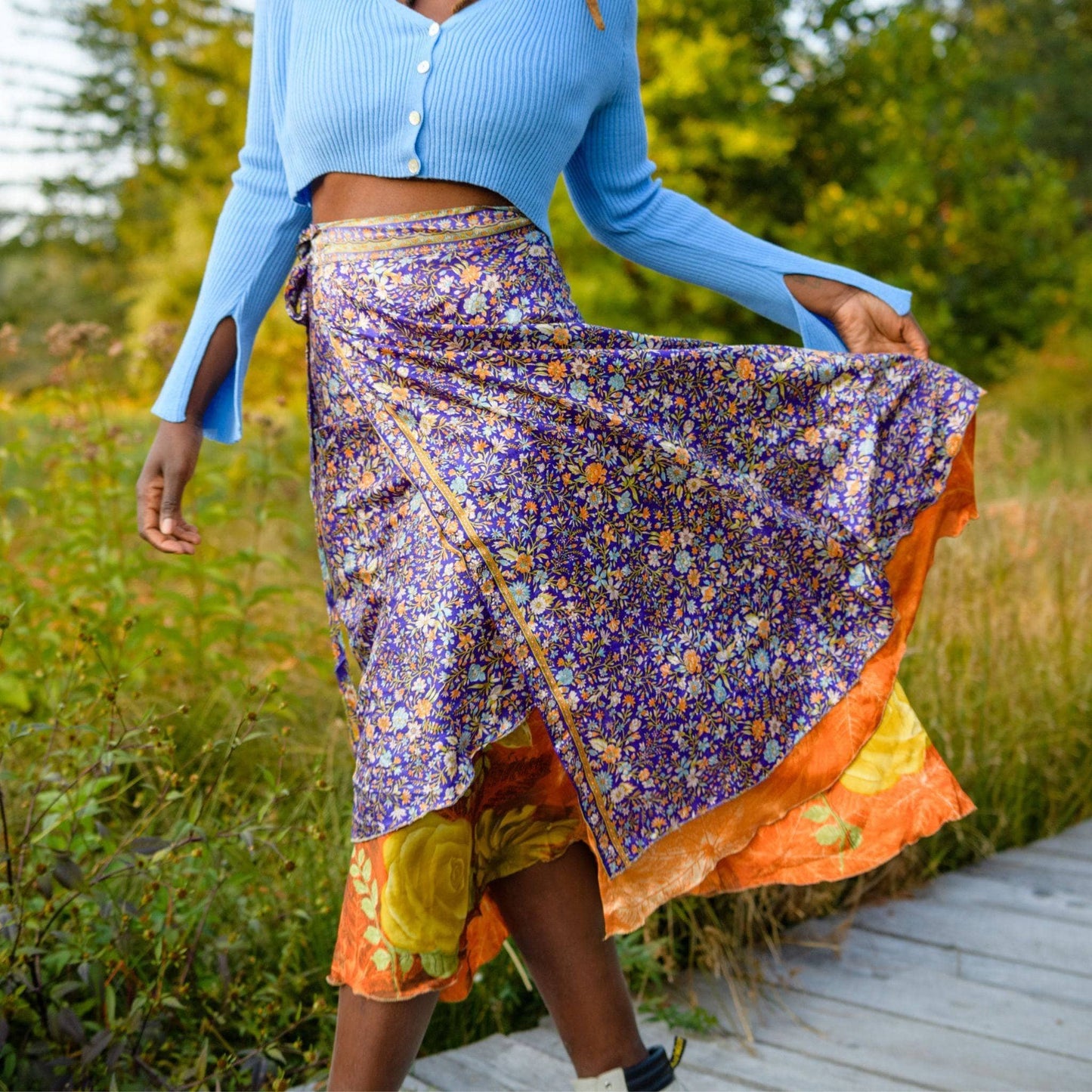 Sari Wrap Skirt: Neutral Tones / Tea Length