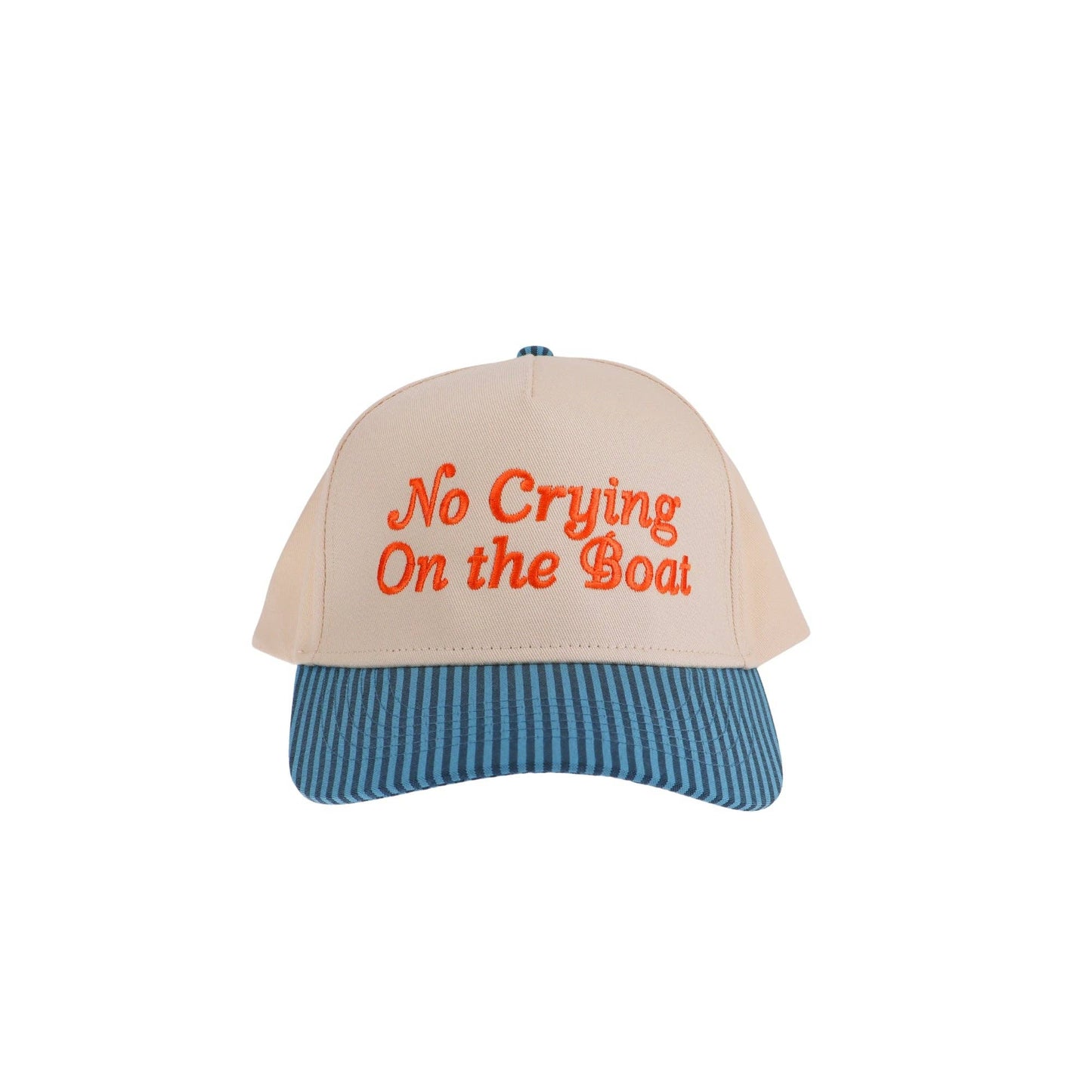 Blue Stripe/Pink No Crying on the Boat Embroidered Trucker Hat