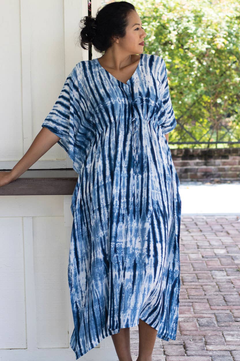 Shibori Caftans: Navy & Green