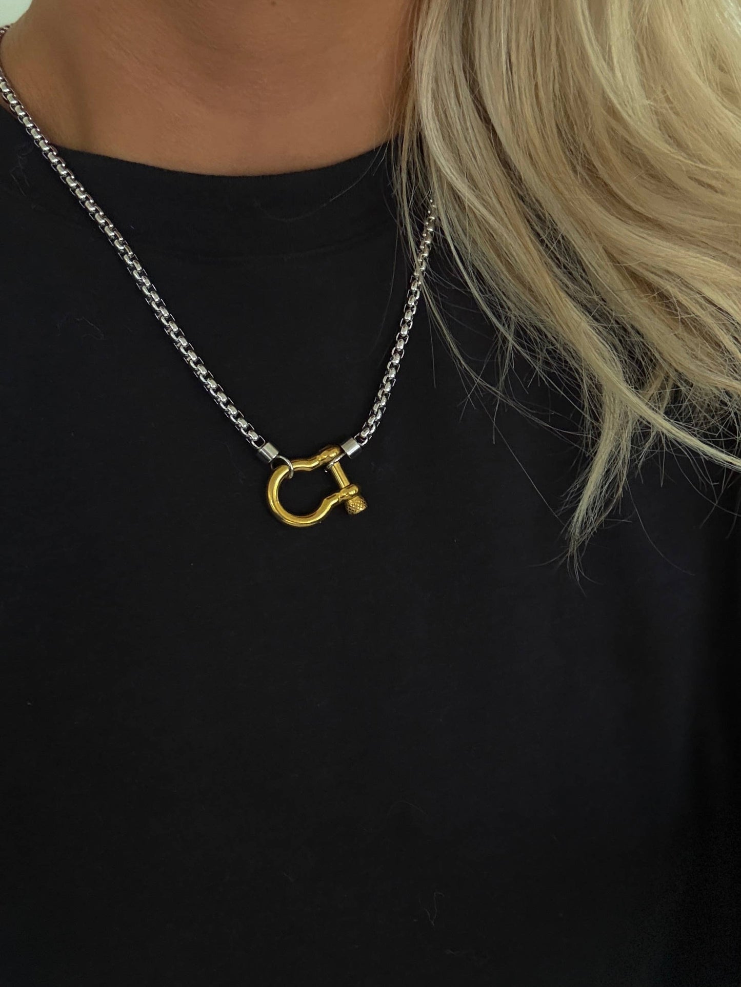 LOCKET NECKLACE : SILVER NECKLACE WITH GOLD PENDANT