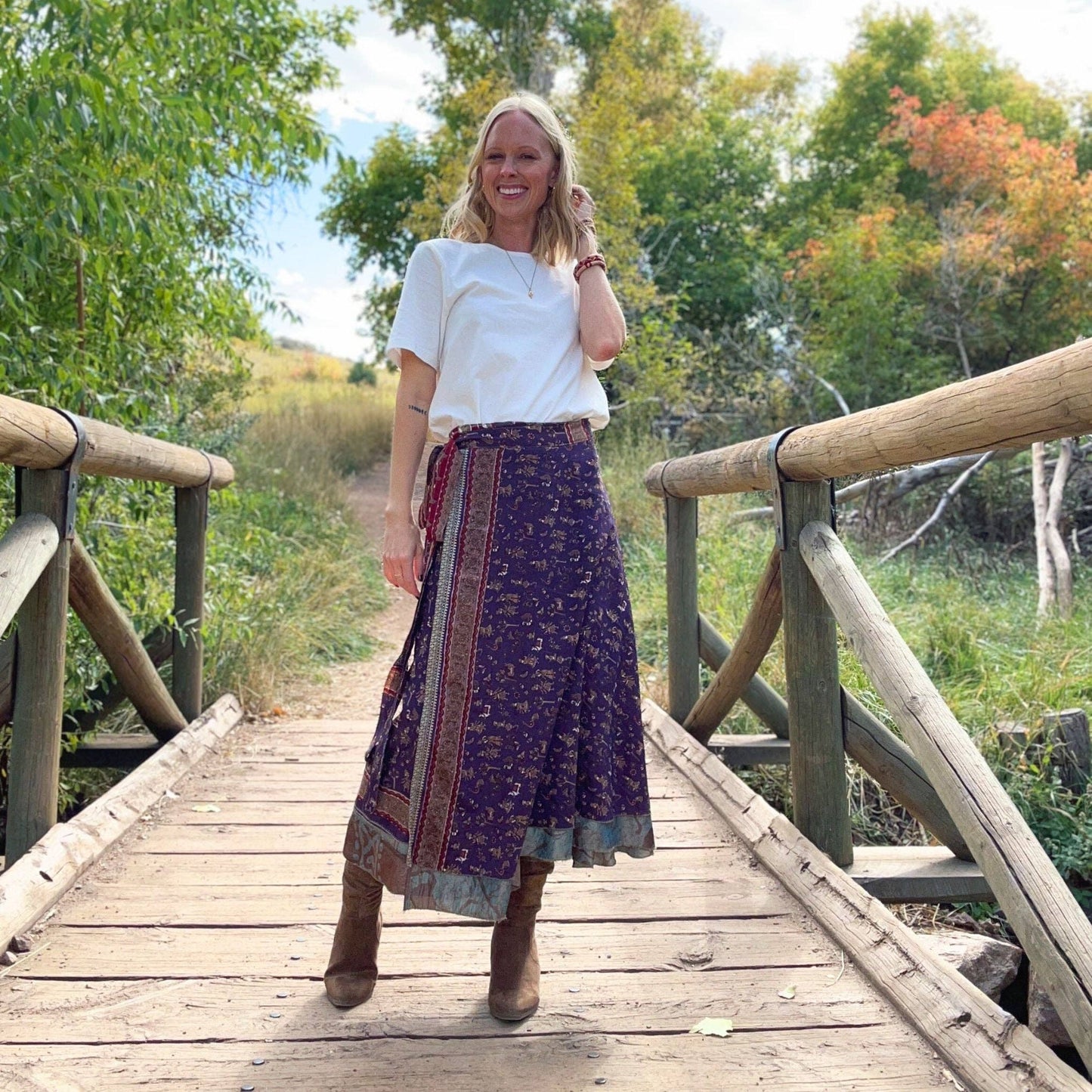 Sari Wrap Skirt: Neutral Tones / Tea Length