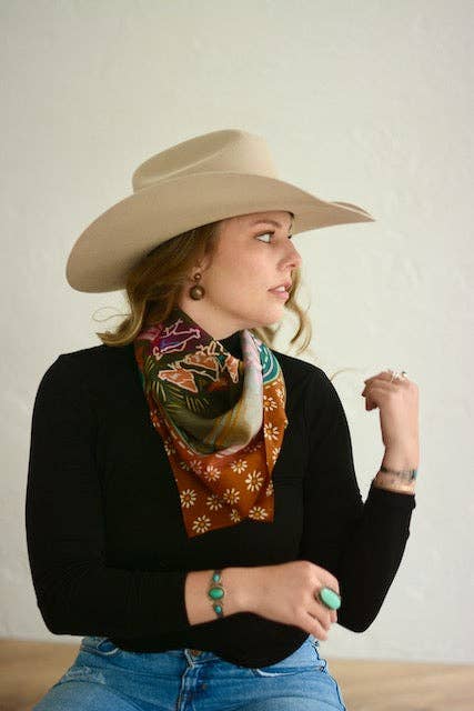 Morning Ranch Chores Silk Western Cowgirl Wild Rag Scarf