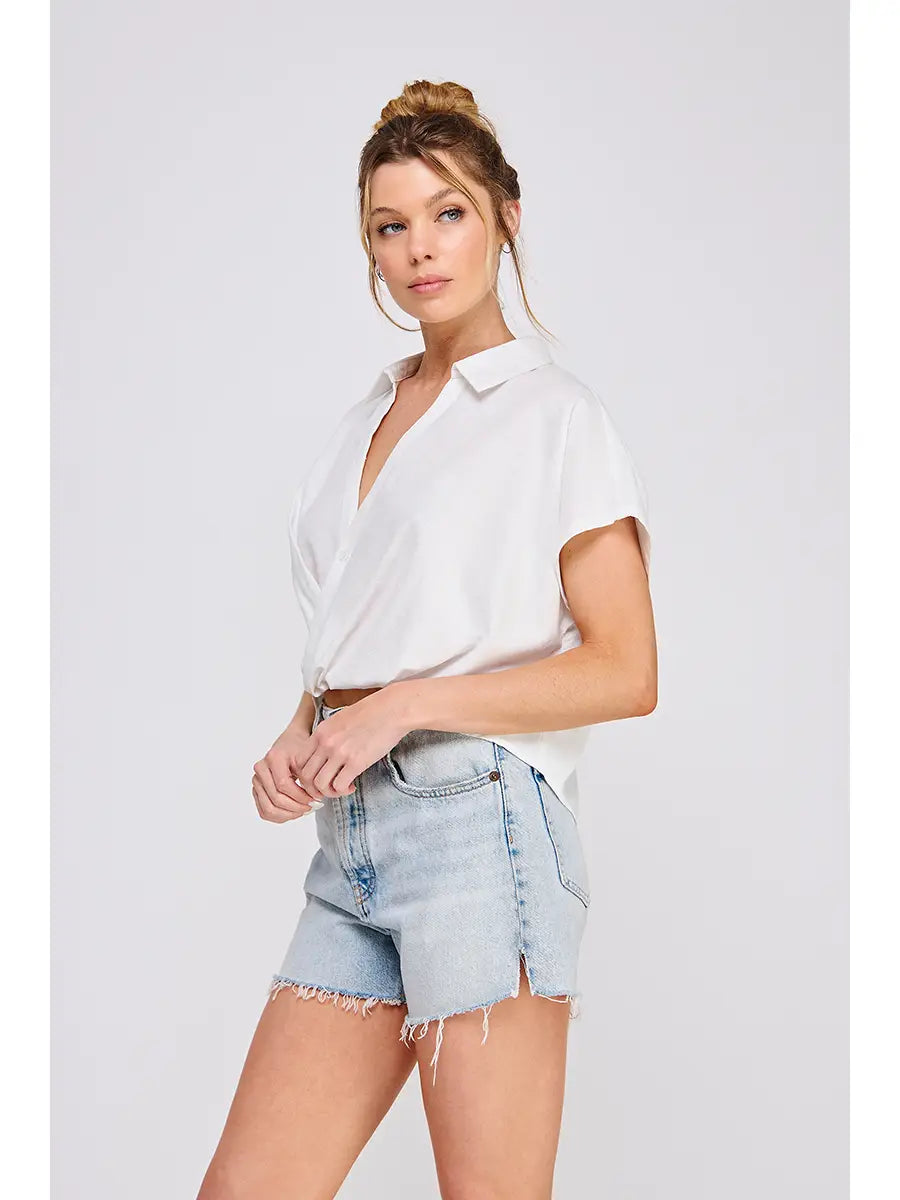 Textured Woven, Criss-Crossed Collared Top