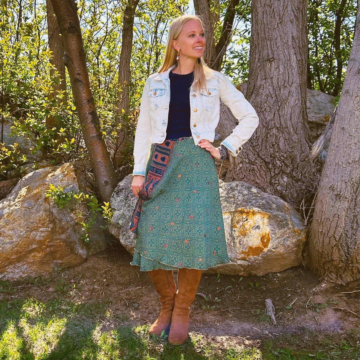 Sari Wrap Skirt: Neutral Tones / Tea Length