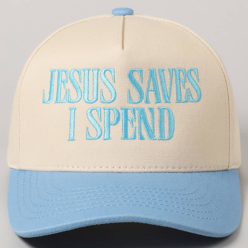 JESUS SAVES I SPEND Embroidery Trucker Hat: HOT PINK / ONE SIZE